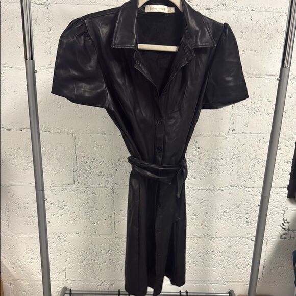 bishop + young Black Faux Leather Dress - Collared Button Down - Size Medium - Picture 1 of 5